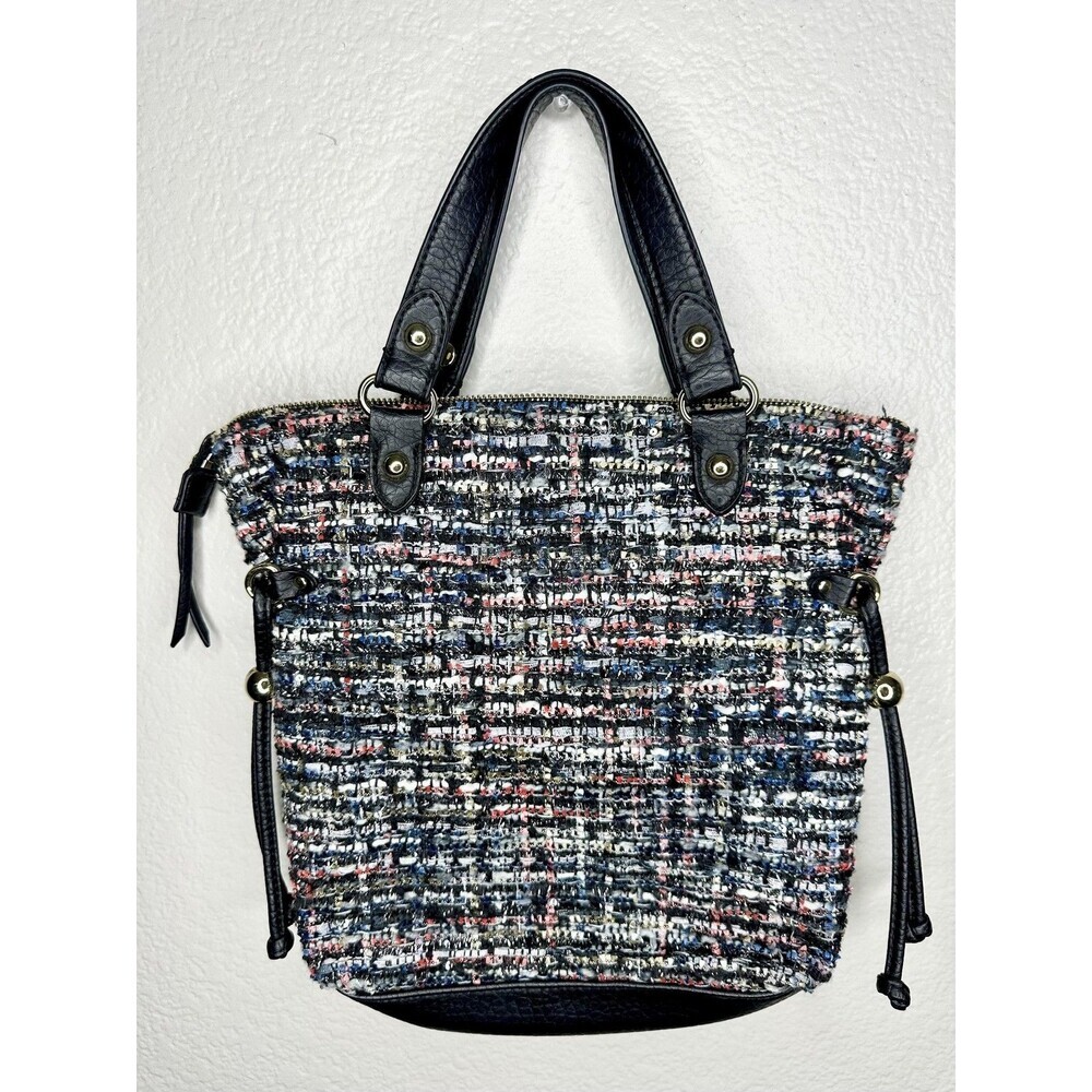 Juicy Couture Satchel Bag Womens Medium Multicolor Tweed Sequin Top Handle Lips